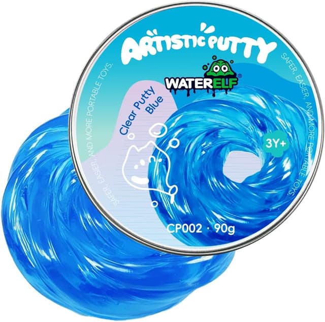 Detalle de WATERELF Transparent Putty Slime for Kids (Blue) — 3.2 oz Non-Sticky Fidget Putty