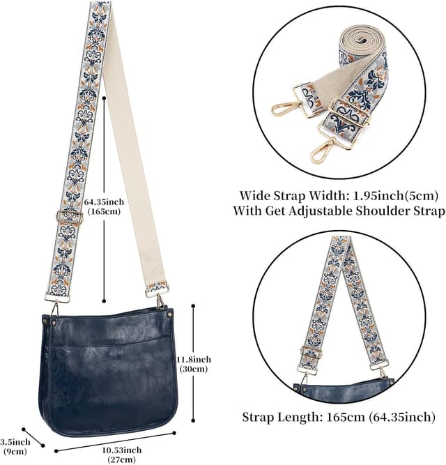 Detalle de ZOUIQSS Women’s Crossbody Leather Shoulder Bag with Adjustable Strap and Zipped Pockets