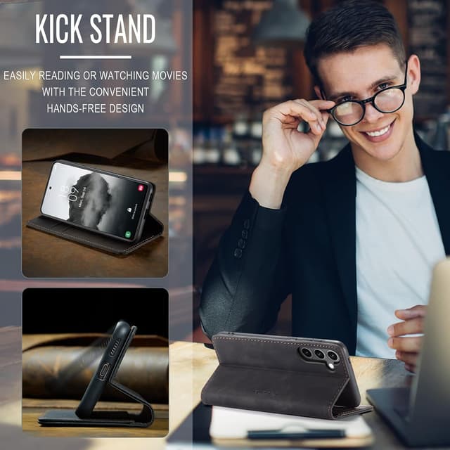 Detalle de Cracedily Handyhülle für Samsung Galaxy S24 FE 5G – Klapp-Flip-Case mit Kartenfach, Magnet und Standfunktion, Schwarz