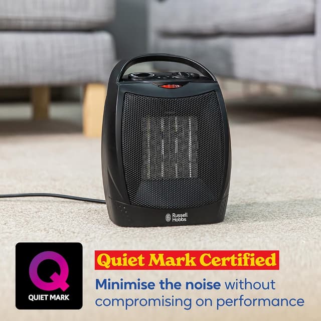 Detalle de Russell Hobbs RHFH1006B 1500W PTC Ceramic Space Heater (Black) – Portable with Adjustable Thermostat