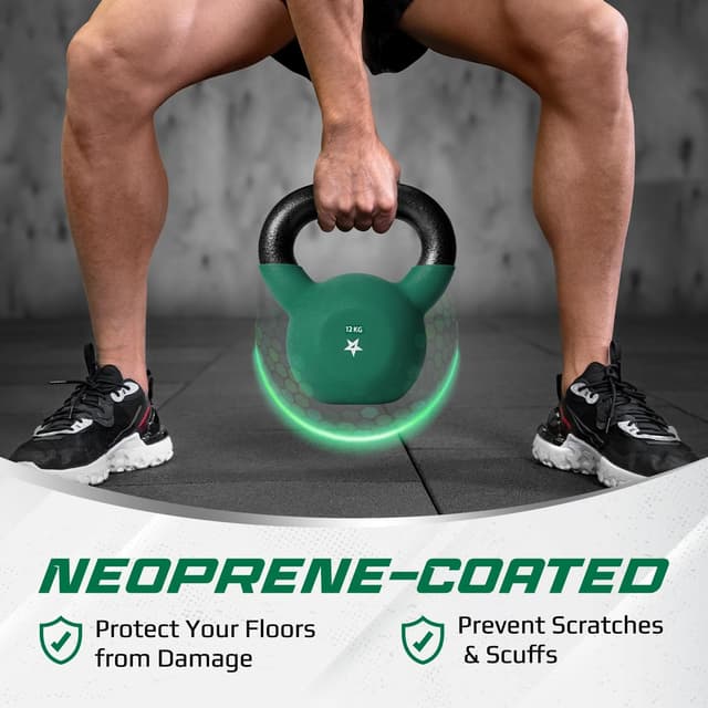 Detalle de Yes4All Gusseisen-Kettlebell 2–20 kg mit Neoprenüberzug (bunt) – Swing-Dumbbell, single