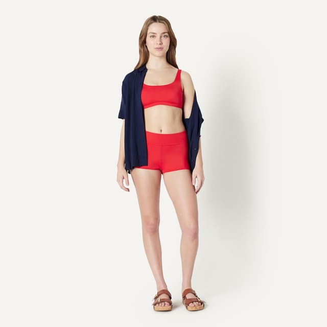 Detalle de Amazon Essentials costume da bagno corto da ragazzo donna: slip bikini boy short a vita alta