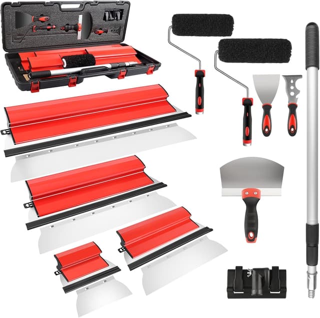 Detalle de Set di lame per cartongesso Suokoun con custodia e manico di estensione (25/40/60/80 cm) + rulli e coltelli