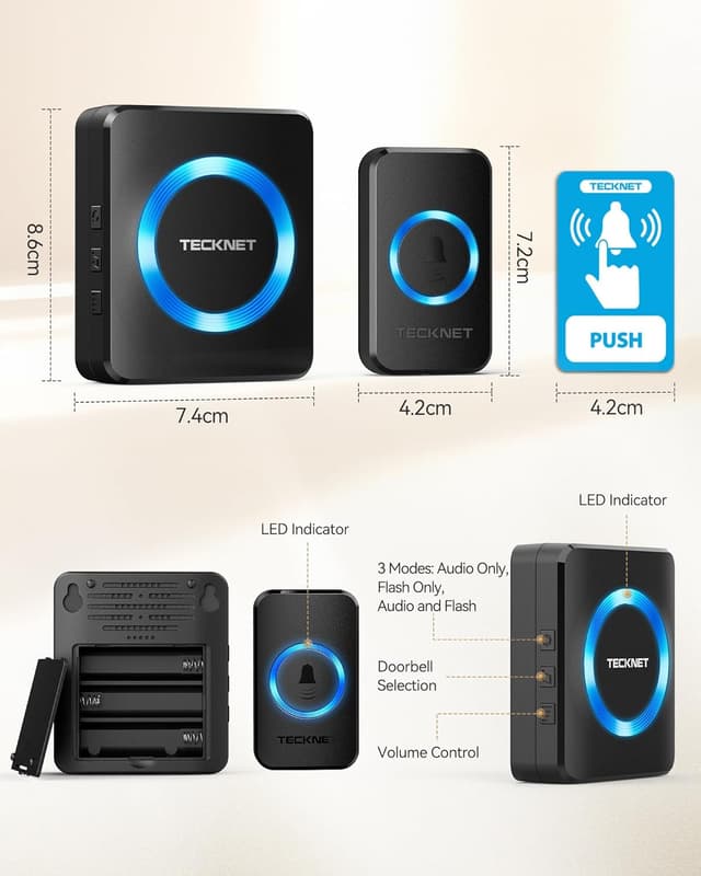 Thumbnail 6 de TECKNET Wireless Doorbell 1312ft Range