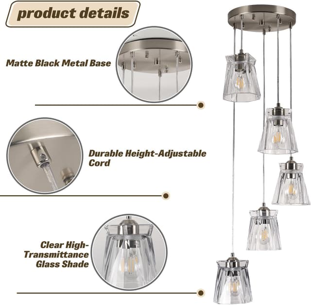 Thumbnail 6 de FRIXCHUR chrome pendant light, 5 lights