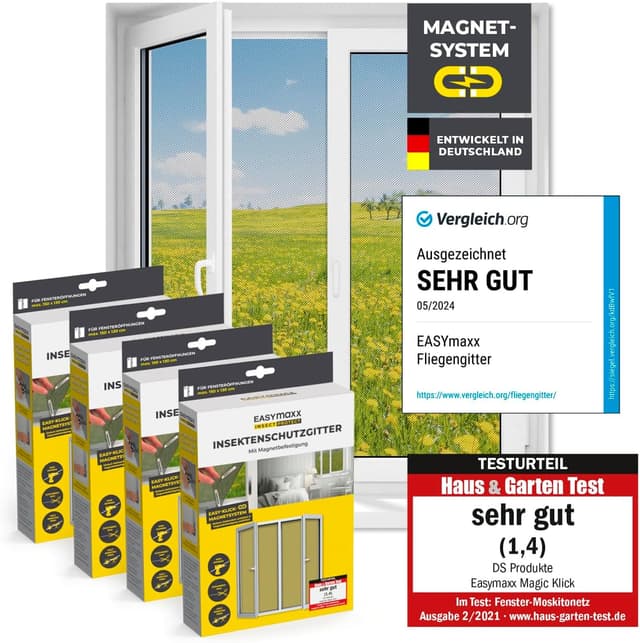 Detalle de EASYmaxx Fliegengitter für Fenster mit Magic Click – magnetisch, zuschneidbar bis 150 x 130 cm (4 Stück)
