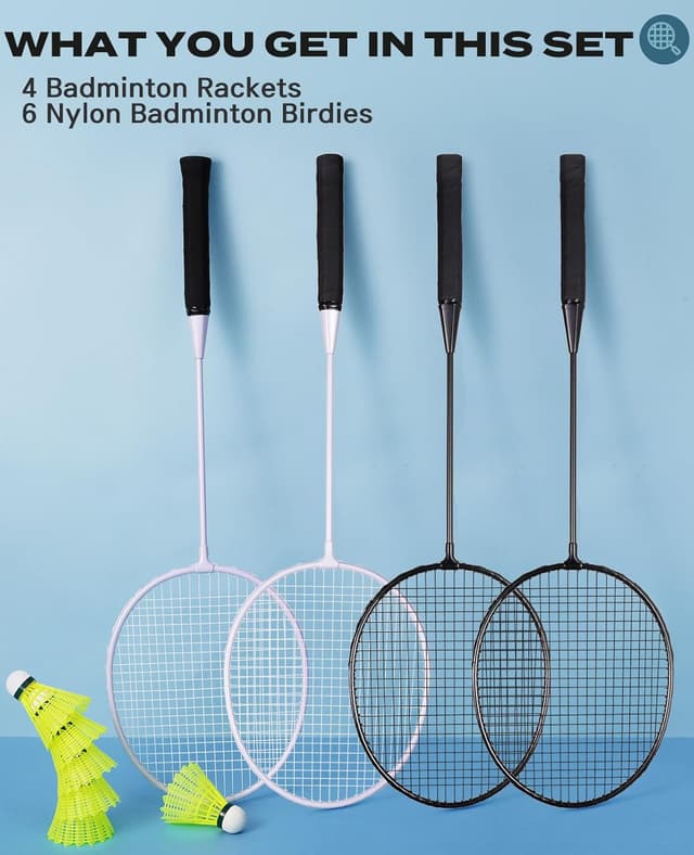 Detalle 2 de AboveGenius badminton rackets set for outdoor backyard games (4/6 rackets + nylon shuttlecocks)