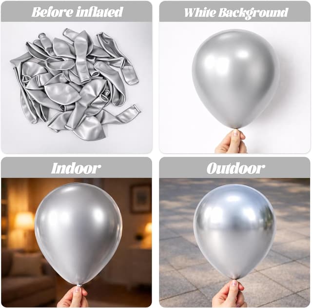 Detalle de Voircoloria 130pcs Metallic Silver Balloons Garland Arch Kit (18", 12", 10", 5")