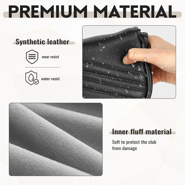 Thumbnail 4 de Golf Club Head Covers Black PU Leather ⛳