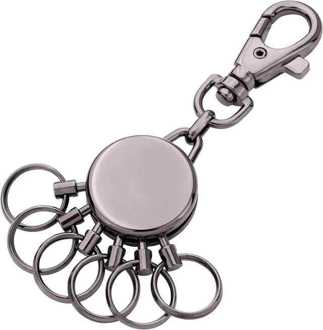 Detalle de TROIKA Basic GM (gun metal) – Schlüssel-Organizer mit Karabiner und 6 austauschbaren Ringen
