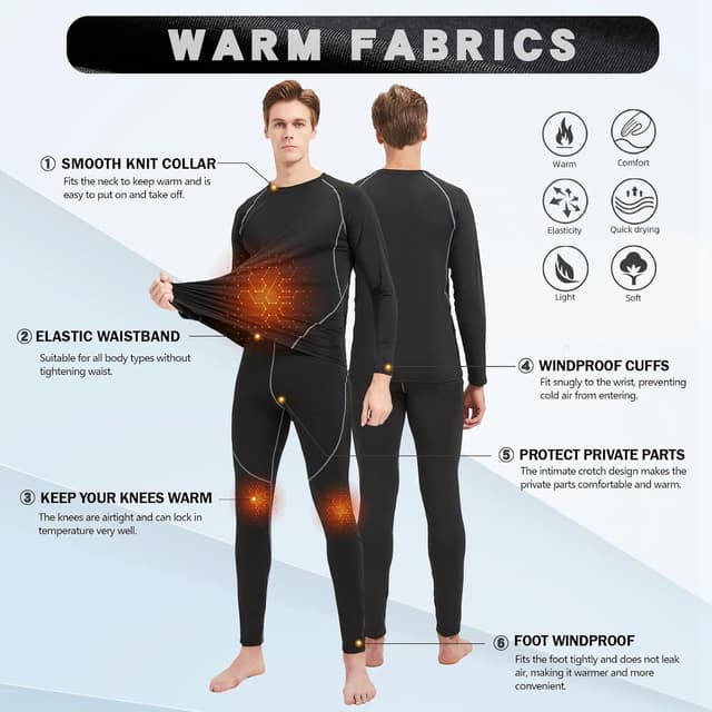 Detalle 2 de Set intimo termico uomo ZDQ: intimo invernale funzionale e traspirante, taglie S-XXL