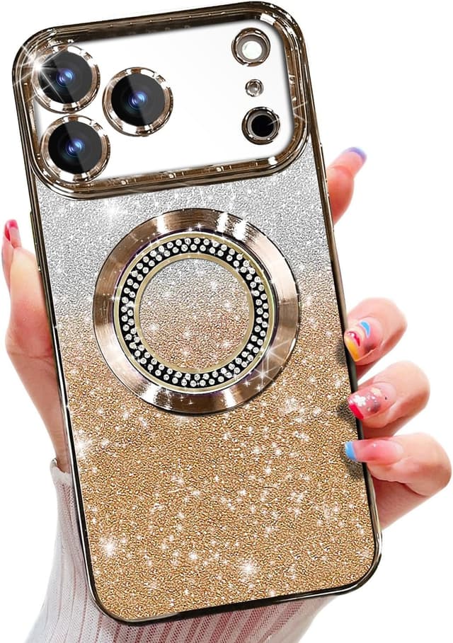 Detalle de Misscase Magnetic Glitter Case for iPhone 17 Pro Max (MagSafe Compatible) with Camera Lens Protector