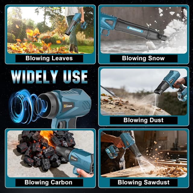 Thumbnail 5 de Akku-Laubbläser, Bürstenloser Motor mit 2x4.0Ah Akkus,Leaf Blower,Luftmenge 800m³/h,Stufenloses Getriebe,3 DüSen, 1,82 Lbs Leicht für Garten,Laub,Staub & Schnee
Akku-Laubbläser, Bürstenloser Motor mit 2x…