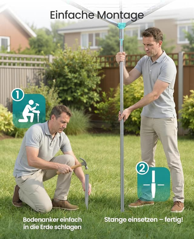 Detalle de SONGMICS Wäschespinne LLR307EZ01 mit 50 m Wäscheleine, drehbar & klappbar – für draußen mit Schutzhülle