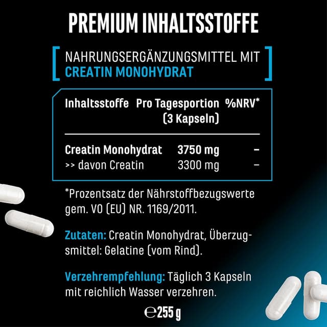 Detalle 2 de Creatine Ultra Caps – 180 Kapseln mit 1.250 mg Creatin-Monohydrat (je Kapsel) von German Elite Nutrition