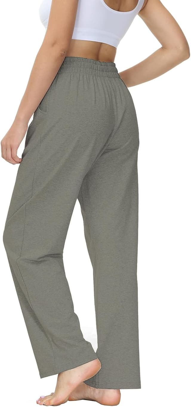 Detalle 2 de HMIYA Damen Jogginghose aus Baumwolle mit Taschen – bequemes Stretch-Jersey für Yoga, Sport & Alltag