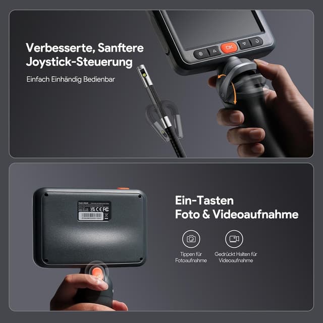 Detalle de DEPSTECH DS660 Dual-Linsen Endoskopkamera mit Licht, 1080P und drehbarem Kopf – 5 Zoll IPS Bildschirm