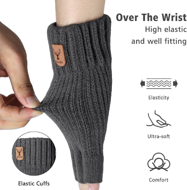 Detalle de Kfnire Mitaines hiver homme (2 paires) demi-doigts chaudes et douces pour conduite, cyclisme et extérieur