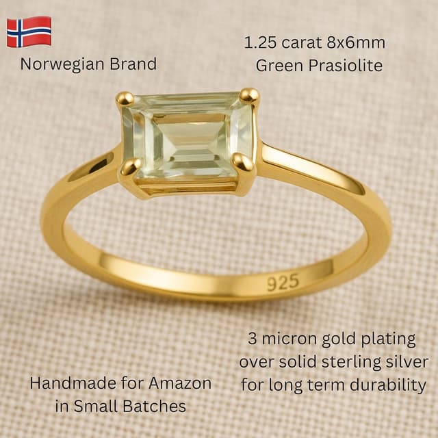 Detalle de Grüner Amethyst Baguette Vergoldeter 925 Sterling-Silberring (6x8 mm) – handgefertigt, Größe US 9