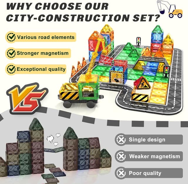 Thumbnail 2 de Kids Games Magnetic Tiles Road Set with Extendable Crane