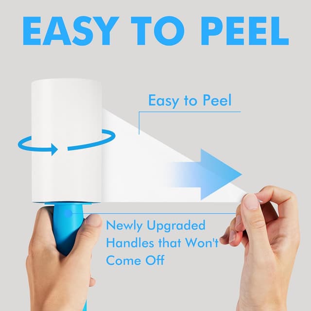 Detalle 2 de Fusselrolle für Tierhaare „Ultra Klebrig“ – 2 Griffe + 4 Rollen (400 Züge) zum Entfernen von Katzen- und Hundehaaren