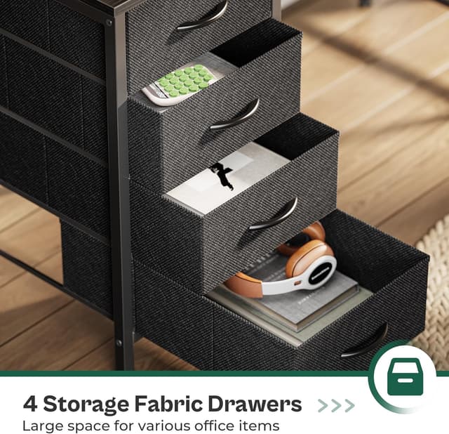 Detalle de Huuger 47 Inch Computer Desk with Power Outlets and LED Lights (4 Drawers, Monitor Stand)