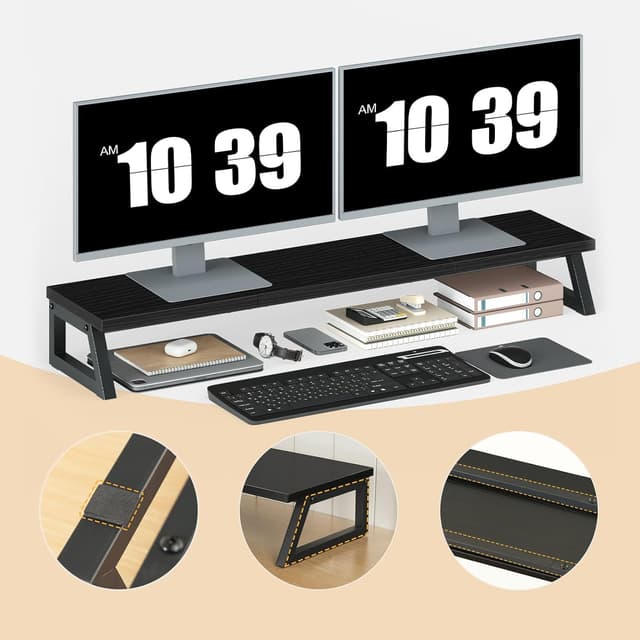 Thumbnail 6 de HOOBRO EBB121CJ01 supporto scrivania per 2 monitor con rialzo e spazio contenitore