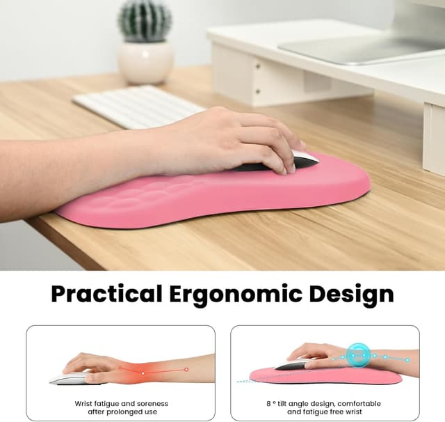 Detalle de EooCoo ergonomisches Mauspad mit Handauflage, Memory-Schaum und rutschfester PU-Basis (300 x 200 mm) – Rosa