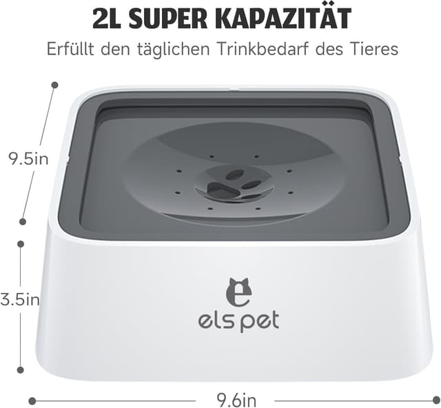 Detalle de ELS PET Wassernapf für Hunde (2L) – auslaufsicherer Reise- und Trinknapf mit rutschfester Bodenfläche