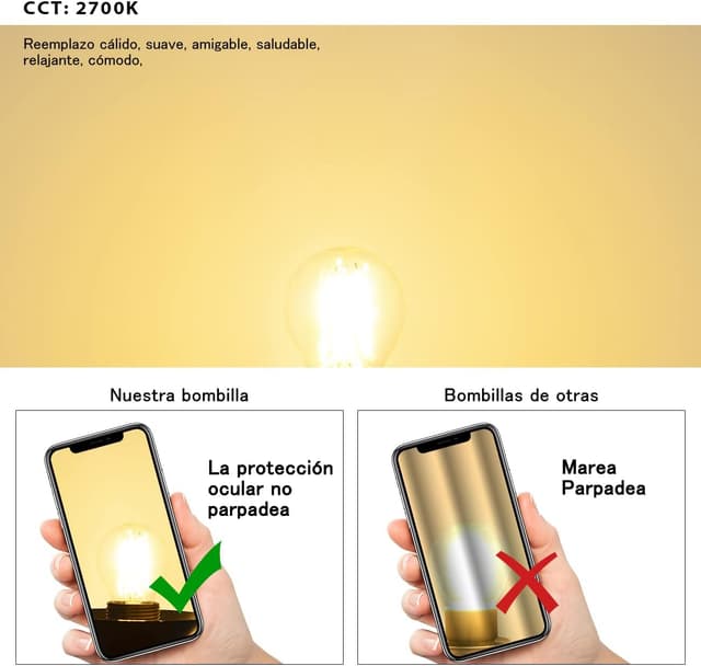 Detalle 2 de LVWIT G45 Bombillas LED Filamento E27 6u 5,5W 806lm 2700K