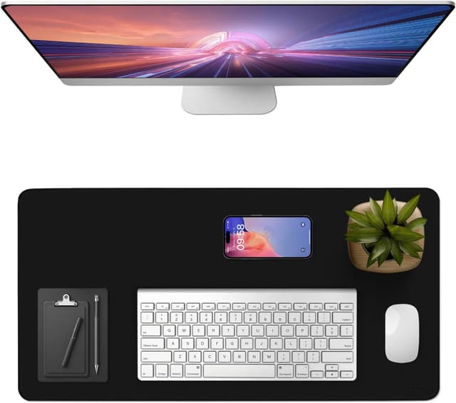 Detalle de Vicwe Schreibtischunterlage 60 x 40 cm aus PU-Leder (schwarz) – rutschfestes Office-Mauspad & Laptop-Write-Unterlage