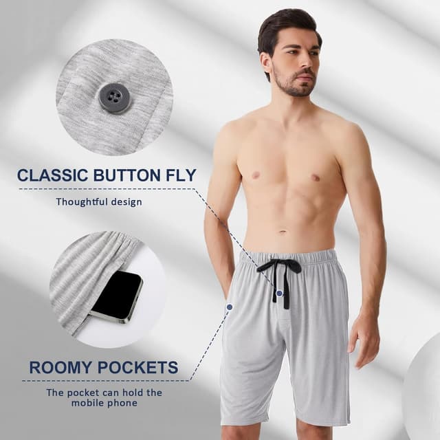 Detalle de BAMBOO COOL Men’s Bamboo Viscose Pajama Lounge Shorts (2-Pack) with Pockets