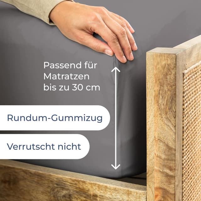 Thumbnail 6 de Spannbettlaken Jersey 90x200 cm aus 100% Baumwolle – dunkelgrau, für Matratzen bis 30 cm