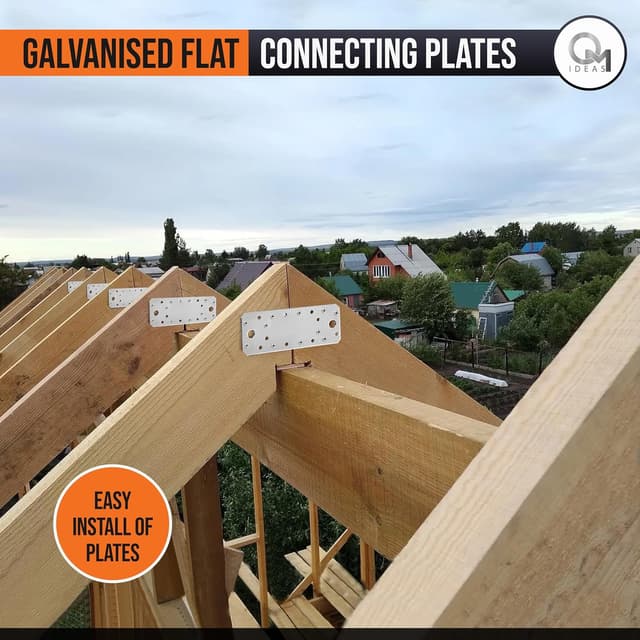 Detalle de OMIDEAS 10 Pack Flat Joining Plates (140 x 55 x 2mm) galvanised steel perforated connector plates