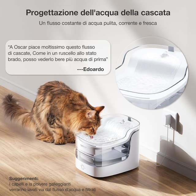 Detalle de PETGUGU Fontanella per Gatti con sensore di movimento e pompa wireless, WiFi 2.4G, 2L, bianco