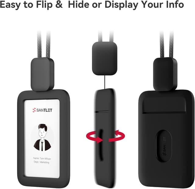 Detalle de SANTLET Premium retractable ID badge holder with lanyard and silent elastic cord