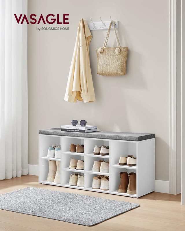 Detalle 2 de VASAGLE Banco para Zapatos con 10 compartimentos y cojín