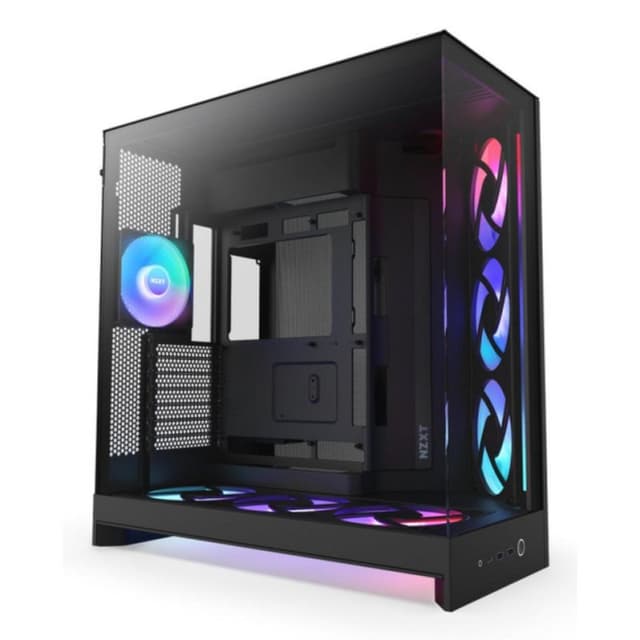 Detalle de NZXT H9 Flow RGB+ negra con vidrio templado: caja ATX/EATX/mATX/Mini-ITX con iluminación multi