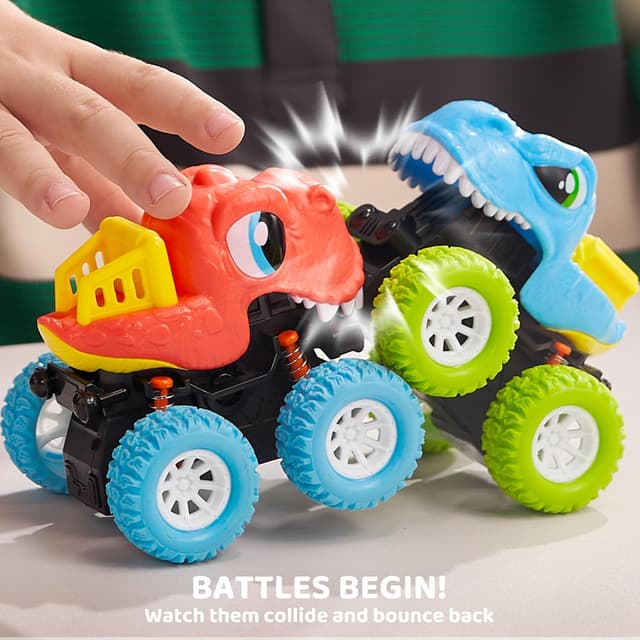 Detalle de lalalark Dinosaurier-Spielzeug: 3er-Set Monstertrucks mit Reibungsantrieb (Push-and-Go), für Jungen 3–4 Jahre
