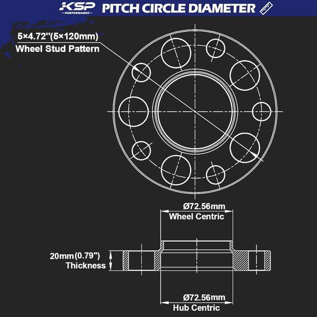 Detalle 2 de KSP Hubcentric Wheel Spacers (5x120, 20mm) M12x1.5 for 72.56mm Hub Bore