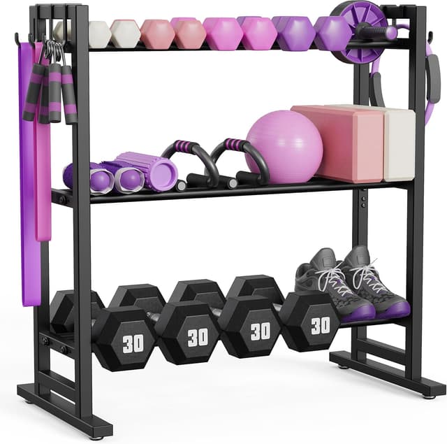 Detalle de niffgaff 3 Tier Adjustable Dumbbell Rack with Extended Base and Movable Hooks (450 lb capacity)