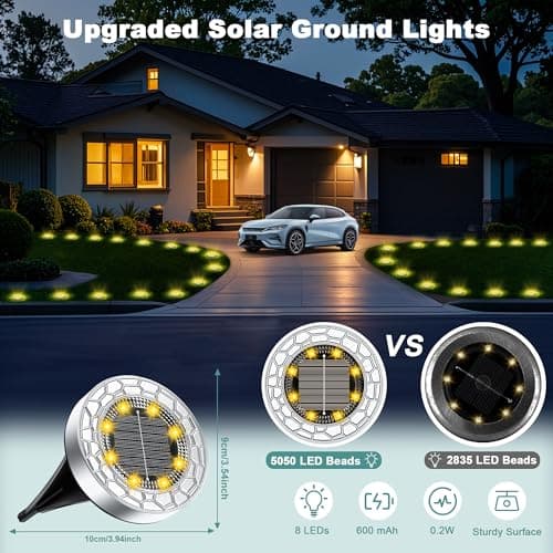 Detalle de FIFlying 10 piezas luces solares LED para exterior (suelo) IP65, blanco cálido