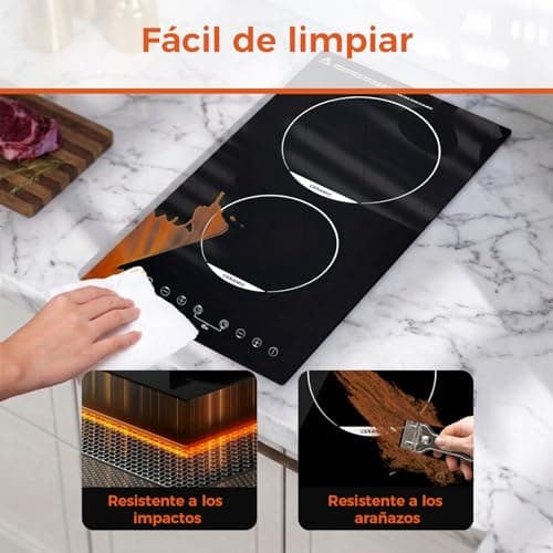 Thumbnail 6 de Topwish placa vitrocerámica 2 fuegos encastrable de 30 cm (3000 W) con control táctil, temporizador y seguridad