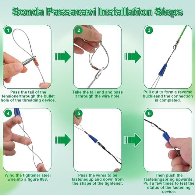 Detalle de Bomtop Sonda Passacavi Professionale 2 pezzi (15 m + 10 m) con testa a rulli e cavi d’acciaio