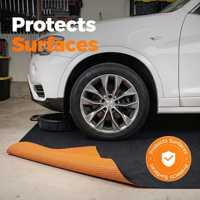 Detalle de Heavy Duty Oil Spill Mat (1/4 Thick) for Garage Floor, 64", x 64", Waterproof Reusable Rubber-Backed