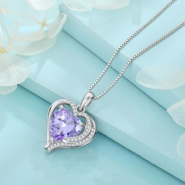 Detalle 2 de FJ Herz Kette Damen 925 Sterling Silber mit Engelsflügeln und Geburtsstein