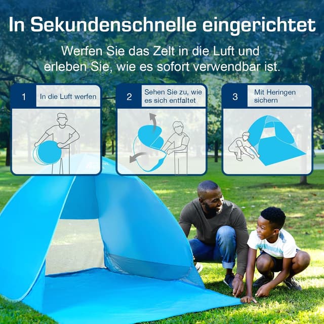Detalle de Active Era Pop Up Strandmuschel mit UV-Schutz UPF 50+ (2–3 Personen) – Blau