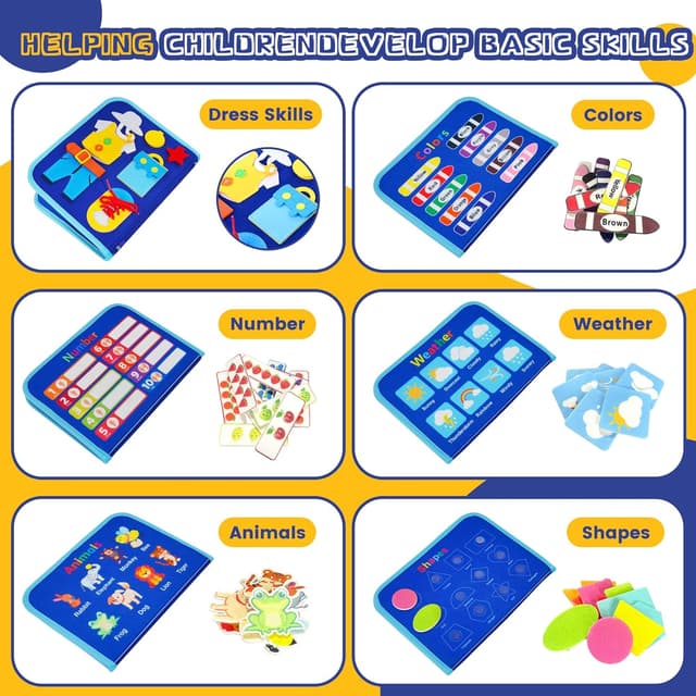 Detalle 2 de TINIFO Busy Board Giochi Montessori in feltro blu (1 anno) – libro sensoriale interattivo portatile