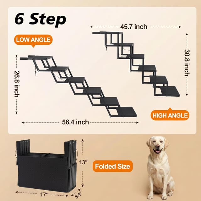 Detalle 2 de Niubya Foldable Dog Steps & Pet Stairs (6 Steps) for Cars, SUVs, Trucks — Portable Lightweight, Non-Slip Ramp, Up to 91kg