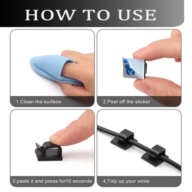 Detalle de KGROTE 100 Kabelhalter mit selbstklebender Kabelführung – Kabelclips für Outdoor & Deko-Organisation (Mittel, Schwarz)